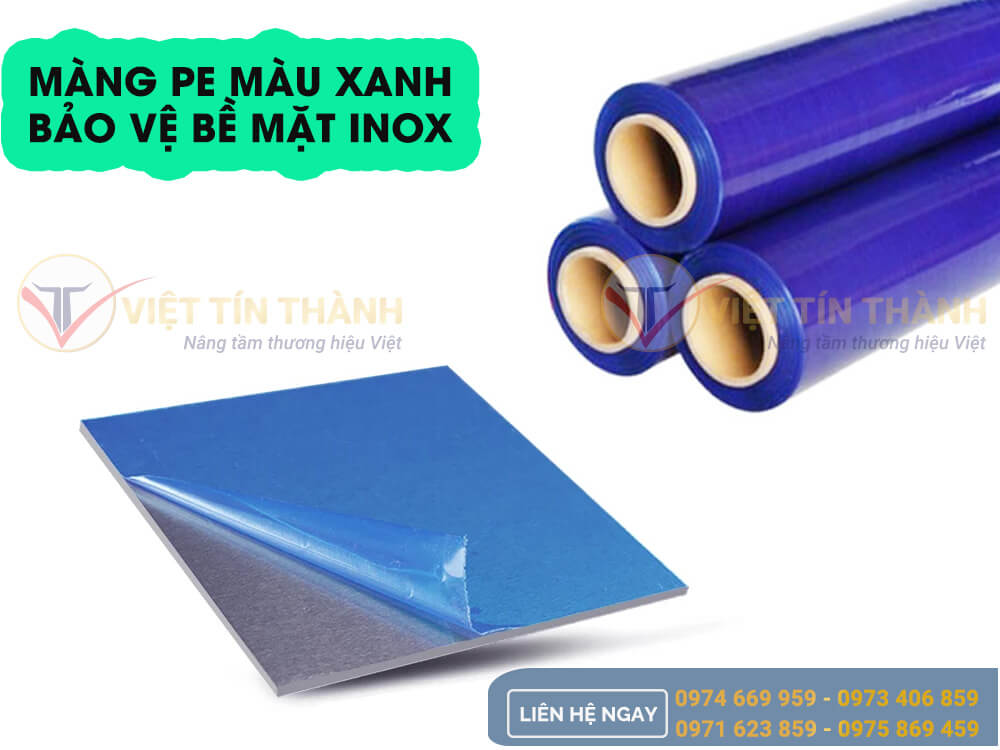 màng bảo vệ pe màu xanh cho bề mặt inox